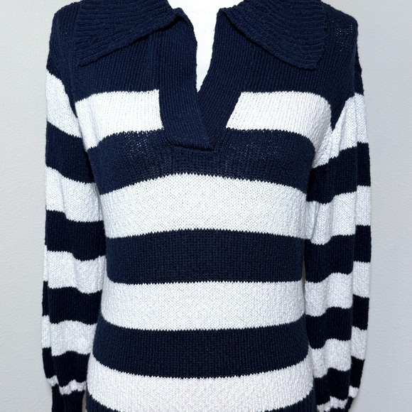 Workshop Republic Clothing Blue and White V-Neck Stripe Sweater Women Small - Picture 3 of 7